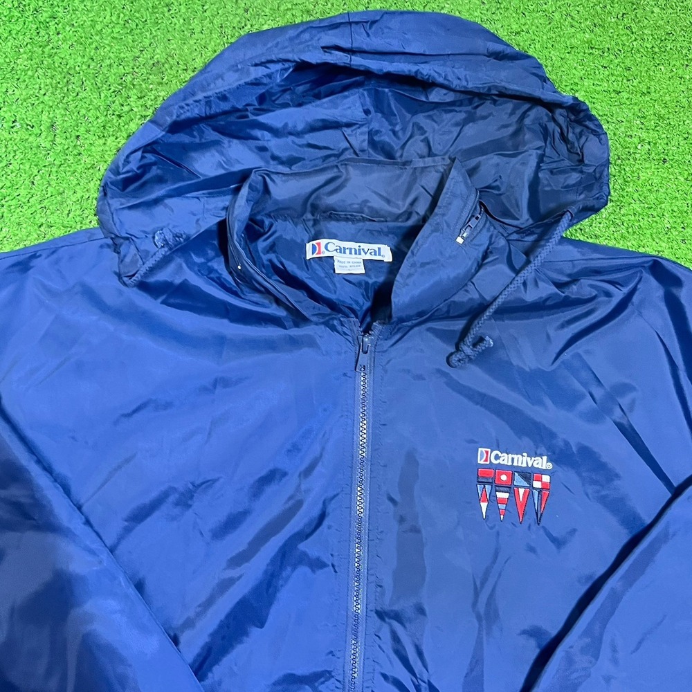 Vintage Carnival Windbreaker LG Blue 90s Jacket Embroidered Full Zip Cruise Wear - Picture 7 of 8